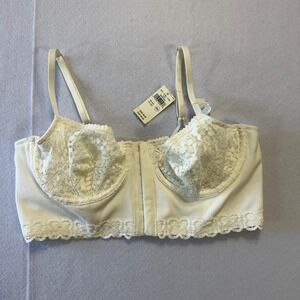 Aerie Real Good Off White Ribbed Lace Balconette Longline Bra 34C NWT